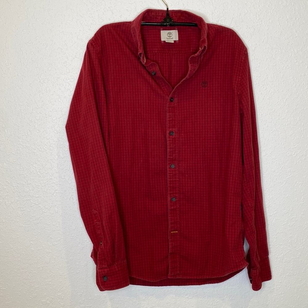 Timberland Men’s Plaid Flannel Long Sleeve Button Down Shirt Sz Lg Slim Cotton